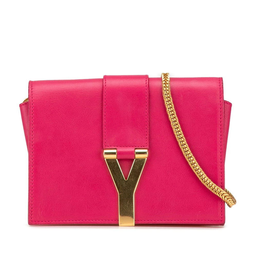 Saint Laurent Y Satchel Chain Crossbody Bag Pink Gold Leather